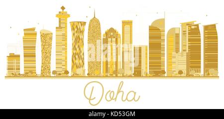 Doha City Skyline golden Silhouette. Vector Illustration. Doha Stadtbild mit Sehenswürdigkeiten auf weißem Hintergrund. Stock Vektor