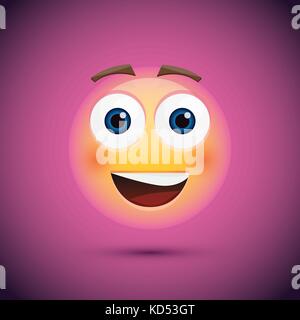 Happy emoji Smiley auf lila Hintergrund. Vector Illustration. Stock Vektor