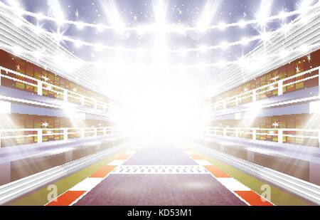 Race track Arena mit Strahler und Ziellinie. Vector Illustration. Stock Vektor