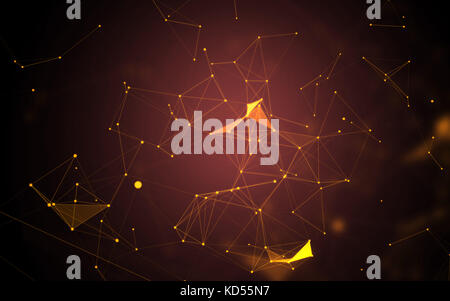 Orange Abstrakt polygonale Raum Hintergrund mit Low Poly Verbindung von Punkten und Linien - Verbindung Struktur-futuristische HUD Hintergrund Stockfoto