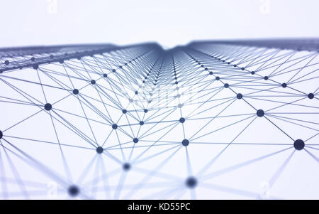 3d-abstrakten polygonale Raum weißen Hintergrund mit blauen Low Poly Verbindung von Punkten und Linien. Endlose mesh, Internetzugang in der Cloud kom Stockfoto