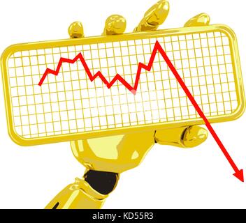 Gold robotic Hand halten eine Platte mit Grafik Stock Vektor