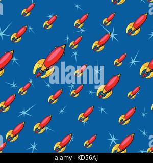 Nahtlose Muster retro Raketen. Raum und Science Fiction Comic cartoon Pop Art retro Vektor illustration Zeichnung Stock Vektor