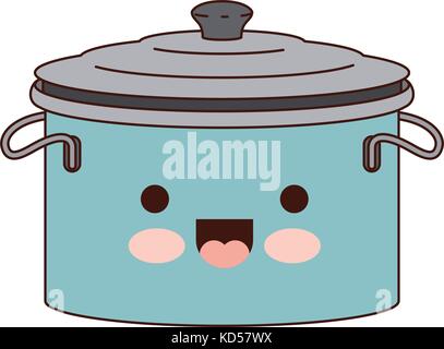 Kochtopf mit Deckel bunt kawaii Silhouette Stock Vektor