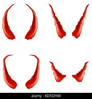 Satz von roten Hörnern isoliert auf weißem Hintergrund Stockfoto