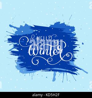 Hallo winter Text. Weihnachten Vector Card Design mit benutzerdefinierten Kalligraphie. Winter saison Karten, Grußansagen für soziale Medien Stock Vektor