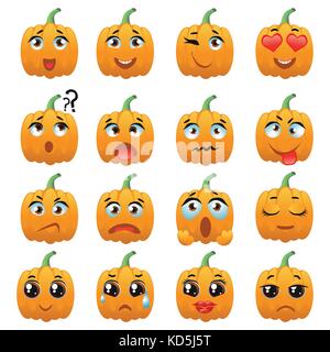 Halloween Kürbis Symbole gesetzt, Emotion Variation, emoji Stock Vektor