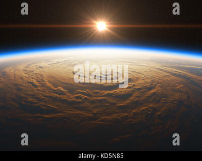 Schöne und realistische Sonnenaufgang über der Erde Stockfoto