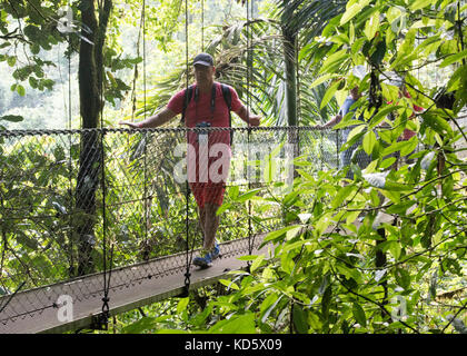 Touristische überqueren eine Hängebrücke in La Fortuna, Costa Rica Stockfoto