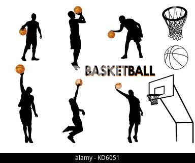 Basketball spieler Silhouette auf weißem Hintergrund, Vector Illustration Stock Vektor