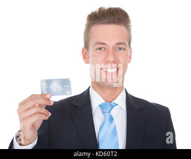 Nahaufnahme der Geschäftsmann im Anzug mit Kreditkarte Stockfoto