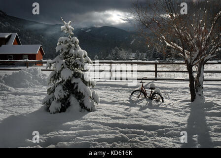 Winter Szene am Heiligabend in Montana Stockfoto