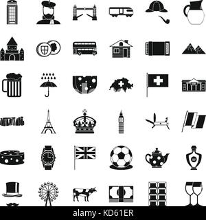 Paris Symbole gesetzt, einfachen Stil Stock Vektor