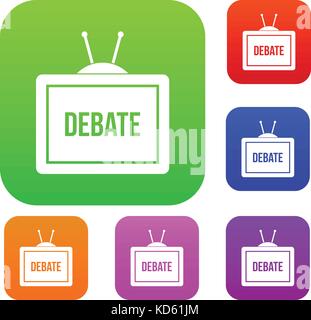 Tv mit der Debatte Beschriftung Farbe Sammlung Stock Vektor