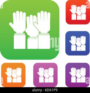 Verschiedene Menschen erhobenen Händen bis Set Color Collection Stock Vektor