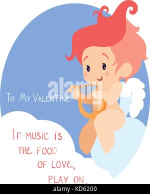 Amor spielen love song Musik auf hurp. Handschriftliche spaß Angebot Valentines Tag Nachricht Stock Vektor