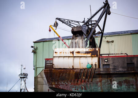 Detail der Stern eines kommerziellen Fischerboot im Trockendock Stockfoto