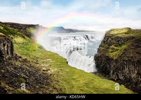 Gullfoss Wasserfall im Sommer Island Stockfoto