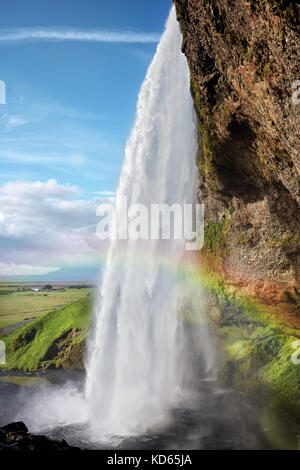 Seljalandsfoss Wasserfall im Sommer Island Stockfoto