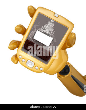 Gold 3d Robotic hand eine leere Gold pda. einschließlich freistellungspfad halten Stockfoto