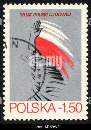 Eine Briefmarke in Polen gedruckt zeigt 35 Jahre des polnischen Volkes, ca. 1981 Stockfoto