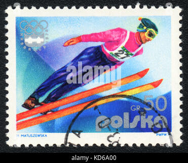 Eine Briefmarke in POLEN zeigt Skispringen um 1983 Stockfoto