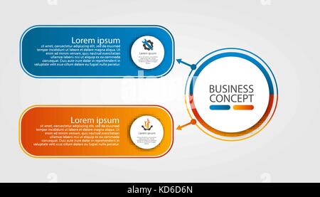 Moderne Vorlage für Infografik kreisen. Vorlage für Grafik, Präsentation, Business, Web Design, Berichte. bunte Diagramm mit 2 Schritten, Teile von Sta Stock Vektor