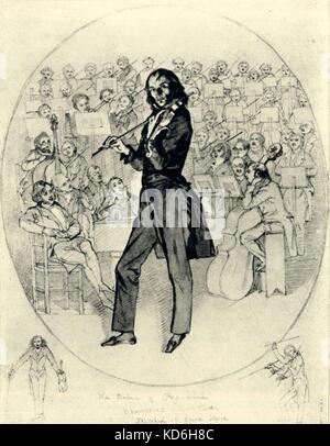 Niccolo Paganini Spielen der Violine vor einem Orchester. Zeichnung von irischen Künstlers Daniel Macliwe (18061870). Ich italienischer Violinist und Komponist (1782-1840). Stockfoto