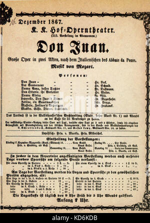 Mozarts Oper Don Juan - Don Giovanni, Wien Theater Programm für Dezember 1867 Leistung. Wolfgang Amadeus Mozart, Österreichischer Komponist, 1756-1791. Stockfoto