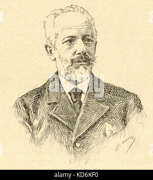 Pyotr Il'yich TCHAIKOVSKY. Porträt. Russischen Komponisten. Strichzeichnung. 7. Mai 1840 - 6. November 1893. Stockfoto