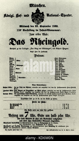 Wagner' s Das Rheingold, Poster für Premiere im Jahre 1869, München (Rheingold, das Rheingold)). "Der Ring des Nibelungen (Der Ring des Nibelungen, Ring Zyklus). Wagnerschen Tetralogie. Deutsche Komponist & Autor, 1813-1883. Stockfoto