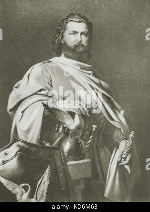 Ludwig Schnorr von Carolsfeld in München Premiere 1865 Richard Wagners Oper "Tristan und Isolde". Deutsche Tenor vom 2. Juli 1836 - 21. Juli 1865. Nach dem Lackieren von Friedrich Gonne. Stockfoto