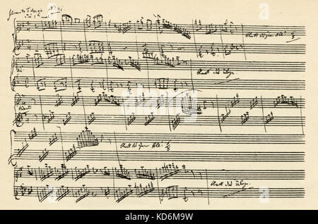 Wolfgang Amadeus Mozarts "Zauberflöte" ("Die Zauberflöte") - manuskript Kerbe. Österreichischen Komponisten, 27. Januar 1756 - vom 5. Dezember 1791. Stockfoto