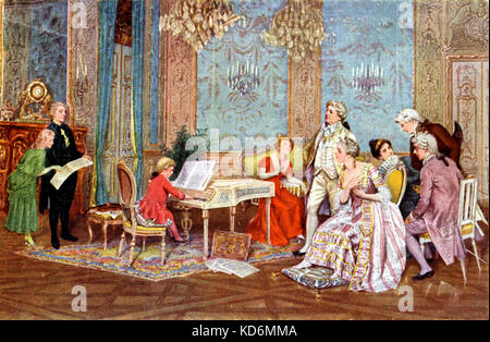 Wolfgang Amadeus Mozart als Kind, das auf der im Kaiserhof (Kaiser) in Wien, Österreich, österreichische Komponist, 27. Januar 1756 - vom 5. Dezember 1791. Stockfoto