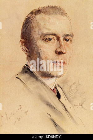 Sergej Rachmaninov Vassilievich portrait Rakhmaninov, russischer Pianist und Komponist, 1. April 1873 - vom 28. März 1943. Stockfoto