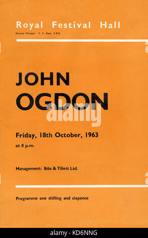 John Ogdon, Abdeckung der Konzert Programm für London Royal Festival Hall Performance, 18. Oktober 1963. Britische Pianist 1937-1989. Stockfoto