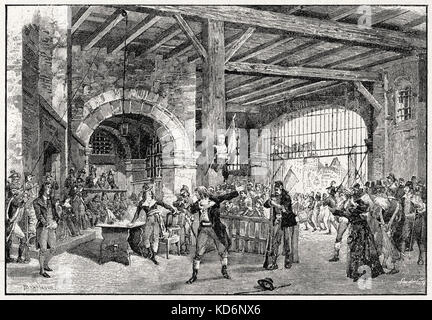 Andrea Chenier Akt III Oper von Giordano, Umberto - Italienische Oper Komponist. Zeichnung von A. Bonamore 28 August 1867 - 12. November 1948 Stockfoto