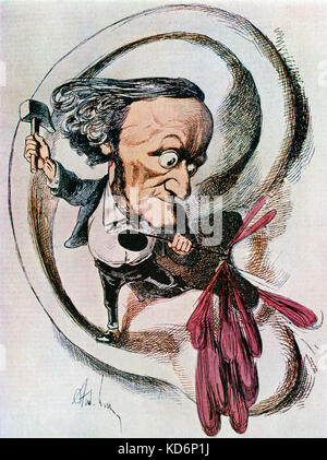 Richard Wagner Karikatur von Andre Gill von L'Eclipse, April 1869. Deutsche Komponist & Autor, 22. Mai 1813 - vom 13. Februar 1883. Stockfoto