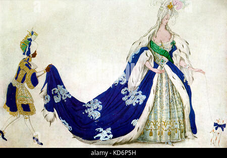 Kostüm für die Königin/La Reine in "Die schlafende Prinzessin" / La Belle au Bois Dormant. Ballett. Musik von Tschaikowsky mit Variationen von Strawinsky - mit Kostüm Designs von Leon Bakst, 1921. (1866-1924). Tschaikowsky, russischer Komponist, 7. Mai 1840 - 6. November 1893. Strawinsky, russischer Komponist, 17. Juni 1882 bis 6. April 1971. Stockfoto