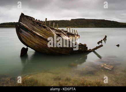 Foto: © Jamie callister. Boot Wracks in dulas Bay, Anglesey, Nordwales, 7. Oktober 2017. Stockfoto