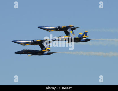 Houston, USA - November 1, 2009: US Navy Blue Angels aerobatic Team ihre fliegerischen Fähigkeiten demonstrieren. Die Blue Angels attaract Beste der Marine Pilo Stockfoto