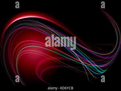 Abstract Schwarzer Hintergrund mit roten zurück mit der farbigen Streifen leuchtet wellig Stockfoto