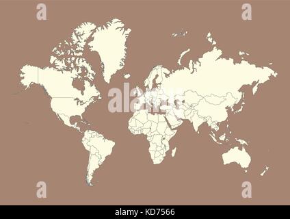 Weltkarte mit Ländern Grenzen. Vector Illustration Stock Vektor