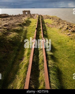 Schienen zu geschützstellung am verlassenen Brean unten Fort Schutz der Bristol Kanal in der Nähe von Weston Super Mare in Somerset UK Stockfoto