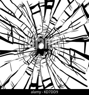 Zerbrochenes Glas und das Loch im isoliert auf weißem Hintergrund - Vector Illustration Stock Vektor