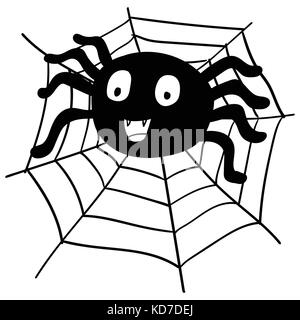 Hand Drawing spider Cartoon und Web für Halloween Konzept, auf weissem Hintergrund - Vector Illustration Stock Vektor