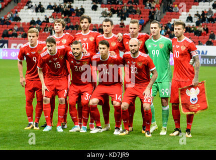 Kasan, Russland. 10th Oktober 2017. Russische Nationalmannschaft vor dem internationalen Freundschaftsspiel gegen den Iran im Kazan Arena Stadion in Kazan. Quelle: Alizada Studios/Alamy Live News Stockfoto