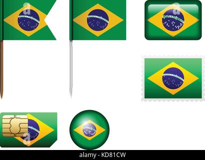 Brasilien Flagge auf einem weißen Hintergrund. Stock Vektor