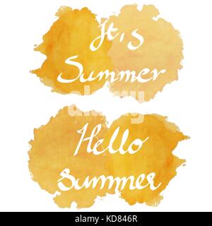 Sommer Urlaub Logo in Wasser Farbe Vektor mit englischen Buchstaben Alphabet Stockfoto