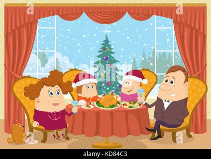 Familie zuhause feiern Weihnachten Stock Vektor